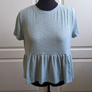 SO Top - rib knit stretchy loose peplum top